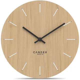 Cander Berlin MNU 2730 E Wanduhr Holz 28 cm Holzuhr lautlos modern Eichenfurnier Vintage ohne Tickgeräusche Wohnzimmer analog geräuschlos