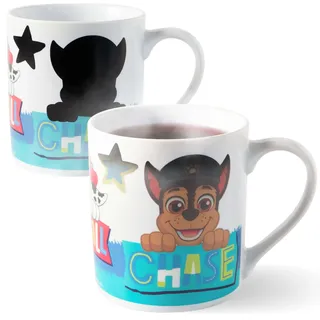 p:os PAW Patrol Tasse für Kinder mit Farbwechsel-Effekt ab 40°C - Zaubertasse 230ml - Geschenkidee für Mädchen und Jungen - In bunter Geschenkbox, Weiß