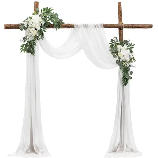 Vevor Blumenset für Hochzeit Bogen, weiße Blumen für Traubogen mit Vorhängen (3er-Set) – 2 Blumenarrangements, 1 transparente Vorhänge, für Zeremoniensträuße, Empfangshintergrunddekoration