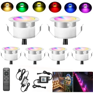 6er WiFi RGBWW Led Bodeneinbauleuchten Terrassenbeleuchtung Bodenstrahler Arbeitet mit Alexa,DC12V Ø31mm LED Einbaustrahler 0.6W LED Boden WiFi Wireless Smart bodeneinbaustrahler