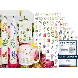 Sugeru 6 PCS Kerzentattoo (200+ Muster),Wassertransferdruck |wasserschiebefolie kerzen | Kerzenfolie | kerzenaufkleber sticker | Kerzen dekorieren | Sprüche,Happy Birthday (Aquarell Blumen I)