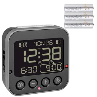 TFA Dostmann 60.2552.01 Bingo 2.0 digitaler Funk-Wecker mit Temperaturanzeige und Negativ-Display (schwarz mit Batterien)