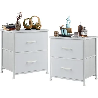 DUMOS Nachttisch 2er Set Beistelltisch Stoff Schubladenschrank Schmal Schrank Kommode Schlafzimmer Industrial Stil für Wohnzimme Kinderzimmer Flur Aufbewahrungsschrank