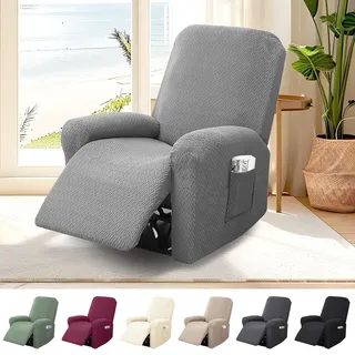 Bocguy 1-Sitzer Sessel Überzug, Sesselbezuge Stretch mit Taschen, 4-Teilig All-Inclusive Streifen-Jacquard Sesselschoner für Fernsehsessel Relaxsessel Sesselhusse