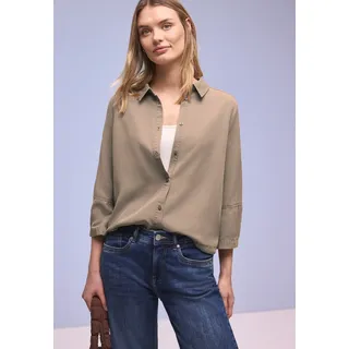 Hemdbluse STREET ONE, Damen, Gr. 38, light terra mocha, Web, Obermaterial: 100% Lyocell, unifarben, lässig geschnitten hüftbedeckend, Rundhals, 1-Knopf-Manschette, Blusen Hemdbluse, im Washed-Look, 3/4-Arm