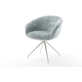 Drehstuhl Vinka-Flex mit Armlehnen Chenille Pastellblau Kreuzgestell konisch Edelstahl 180° drehbar Taschenfederkern