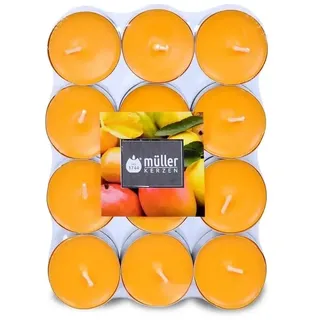 Müller 24 Duft Teelichter – Zitrusfrüchte – 4 Stunden Brenndauer – Ø39 mm – Farbe Orange – Premium Exotic Fruits Duftkerzen – Gegossenes Wachs – RAL Qualität