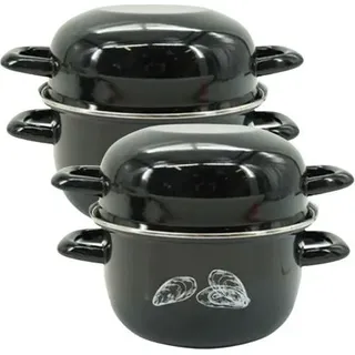 Muschelkochtopf Set (2 Stück) Fackelmann, Emaille, 20,5 x 26 x 17,5 cm, 3 Liter Fassungsvermögen, Kohlenstoffstahl, Für alle Herdarten außer Induktion - Bunt