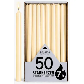 pajoma® Stabkerzen Elfenbein - 50 Stück | Höhe 25 cm, Ø 2 cm | Brenndauer ca. 7 Std. | Vielseitig als Tisch-, Deko-, Weihnachtskerze & für Gastro-Events