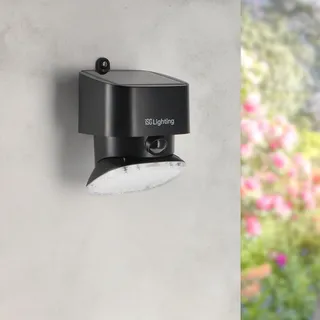 M Ledme LED-Solarleuchte, schwarz, flach, 1 W, für den Außenbereich, mit Bewegungsmelder und Dämmerungssensor, IP44, Solarpanel, Betriebsdauer 6-8 Stunden, Solarleuchte für Garten, Terrasse, Eingang