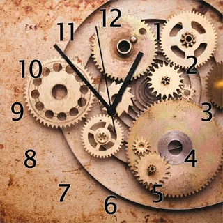 Wallario Design Wanduhr Zahnräder einer alten Uhr im alten Stil aus Echtglas, Größe 30 x 30 cm - Schwarz