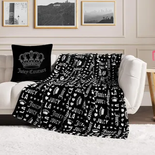 Juicy Couture - Überwurfdecke | Krone Royal | Plüsch und gemütlich | dekorative Decken für Sofas, Stühle und Betten | luxuriös und weich | schicke Wohnkultur | Maße: 127 x 177,8 cm | schwarz/weiß