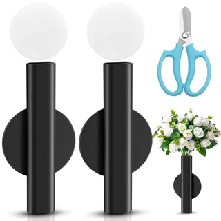 GZhaimai 2 Stück Wandvase, Eisen Vase Wand für getrocknete Blumen und Faux Grünpflanzen, mit Blumenschere und Doppelseitiges Klebeband(16 × 7 cm, Schwarz)