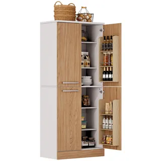 Okwish Buffet 76/42/180 cm Weiß/Natur aus MDF mit 4 Türen , Holzwerkstoff , Rechteckig , 76x180x42 cm , Esszimmer, Anrichten, Buffetschränke
