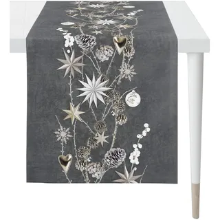 Tischläufer APELT "6204 WINTERWELT, Weihnachtsdeko, Weihnachten", schwarz (anthrazit, silberfarben, natur), B:42cm L:140cm, Baumwolle, Tischdecken, Tischläufer, Digitaldruck