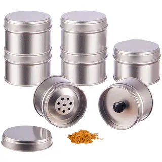 12er Pack kleine Gewürzdosen stapelbar mit extra Aromadeckel inkl. 12 Etiketten + 2 Streueinsätze | Höhe: je ca. 4,5 cm, Ø je ca. 6,4 cm | Dosen Material: Weißblech | BPA-frei und lebensmittelecht