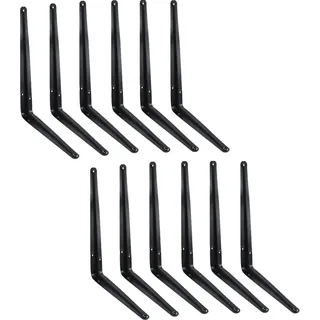 12er Set Regalwinkel schwarz | Regalträger aus Eisen Regalhalterung | Wandkonsole | Regalkonsole zur Wandmontage | Regal Halter | Wandhalterung für Regalbretter | Regalbodenträger | Stahlblechkonsole - Schwarz