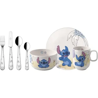 Villeroy & Boch - Disney Stitch Kindergeschirr Set 7tlg., Spülmaschinenfest, Mikrowellensicher, Geschirr und Besteck für Kinder, Premium Porzallan