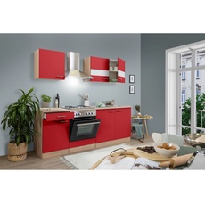 Bild von Küchenzeile Economy Eiche Sonoma Sägerau Nachbildung E-Geräte 210 cm mit Edelstahlkochmulde rot