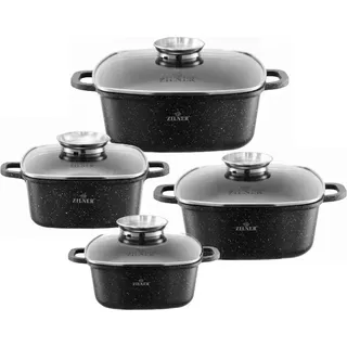 Zilner 8-teiliges Topfset, Pfanne ,2,5/3,5/4,5/5,5L, Kochtopf Set|induktions Töpfe Set,Töpfe Induktion| Kochgeschirr Set,Topfset induktionsgeet ZL8555 - Schwarz