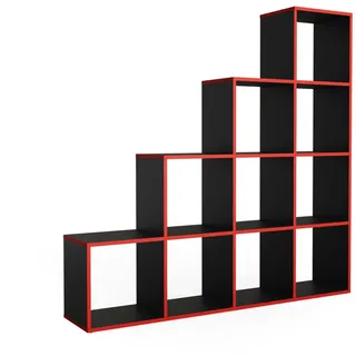 Vicco Treppenregal Raumteiler 142,5 x 29 x 140 cm Schwarz/Rot