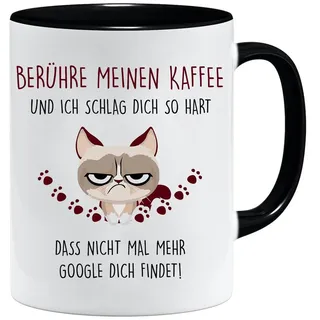 Tasse mit Spruch | Berühre meinen Kaffee und ich schlag dich so hart | Becher für die Arbeit | tasse arbeit | tasse arbeitskollegin | tass arbeit lustig (Schwarz)