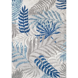 JONATHAN Y AMC100A-8 Tropische Palmenblätter Indoor Outdoor Teppich Bohemian Floral, leicht zu reinigen, Schlafzimmer, Küche, Hof, Terrasse, Veranda, Nicht fusselnd, 240 cm x 300 cm, Grau/Blau