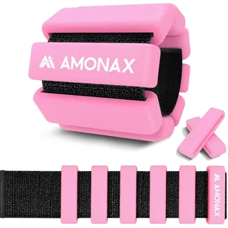 Amonax Gewichtsmanschetten Ankle Weights Set, Fitness Gewichte Für Beine Und Arme, 2x0,5kg Gewichte Handgelenk Für Frauen Männer, Pilates Gewichte Leg Weights (Grau - 2kg x 2) (Rosa - 0,5kg x 2)