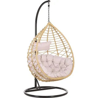 BELIANI Hängesessel Beige Rattan mit schwarzem Gestell aus Stahl inkl. Kissen Outdoor Indoor Boho Stil - Braun, Schwarz, Grau