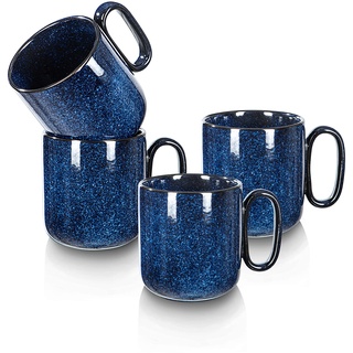 vicrays Keramik-Kaffeetassen-Set – 530 ml große Steingut-Tasse für Männer und Frauen – einzigartige glasierte Porzellanbecher mit Griff für Kaffee, Latte, Tee, Kakao – 4er-Set (blau)