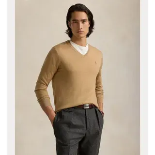 Polo Ralph Lauren für Herren. 710946142009 Schmal geschnittener beiger waschbarer Wollpullover (M), Lässig, Wolle