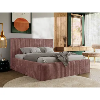 MKS MEBLE Polsterbett mit Bettkasten TILIANO CLASSIC Doppelbett mit Kopfteil 200x200 Lattenrost Gasfeder Pocket Matratze VIRE LUX Rosa Cord - Rosa