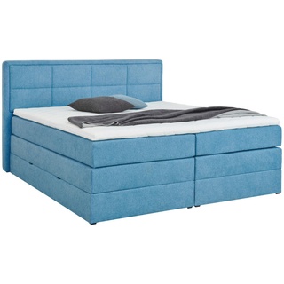 Esposa Boxspringbett , Blau , Textil , H2 + H3 , 7-Zonen , 160x200 cm , Bettkasten, Federkernmatratze, Stoffauswahl, Topper durchgehend, in verschiedenen Größen erhältlich , Schlafzimmer, Betten, Boxspringbetten