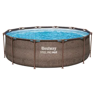 Steel Pro MAXTM Solo Pool ohne Pumpe Ø 366 x 100 cm, Rattan-Optik (Schokobraun), rund