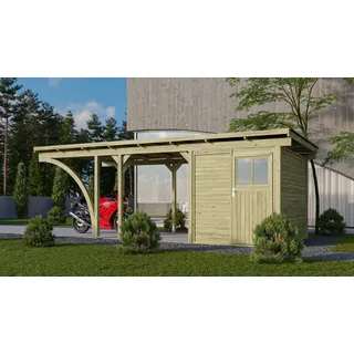 Karibu Einzelcarport Eco 2,68 x 5,76 m braun inkl. Einfahrtsbogen