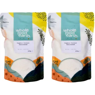 Wholefood Earth Bio-Kokosraspeln – 250 g | Gentechnikfrei | Vegan | Ballaststoffreich | Bio-zertifiziert (Packung mit 2)
