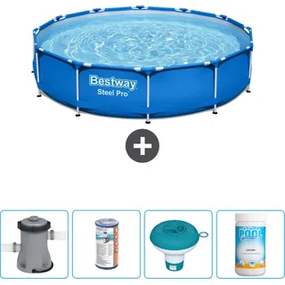 Bestway Round Steel Pro Swimmingpool – 366 x 76 cm – Blau – inklusive Pumpe Filter - Chlorschwimmer - Chlor - Blau