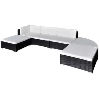 vidaXL Garten-Lounge-Set Mit Auflagen 6-teilig Poly Rattan Schwarz , Creme , Kunststoff , Rechteckig , Gartenmöbel, Gartengarnituren, Gartenmöbel-Sets