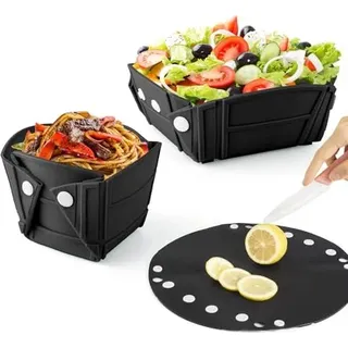 Camping Faltbare Schüssel, 3-in-1-Silikonklappplatte, tragbare Lagerbehälter für Lebensmittel, Salatschale im Freien, Picknick, Wandern, Schachteln, S