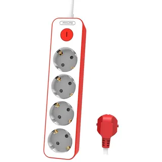 Philips Steckdosenleiste 1,5 m Weiß/Rot 4 St.