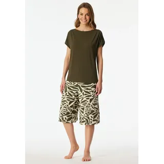 Pyjama SCHIESSER "Selected Premium", Damen, Gr. 48, 707, grün, Single Jersey, Obermaterial: 95% Modal, 5% Elasthan, bequem 3/4-Länge, U-Boot-Ausschnitt, Homewear-Sets Pyjama, U-Boot-Ausschnitt, 3/4-lange Hose im Culotte-Schnitt