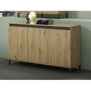 Dmora - Kommode Dodoma, Wohnzimmerbuffet, Wohnzimmer-Sideboard, Moderne Küchen-Speisekammer, Made in Italy, 138x40h90 cm, Glänzendes Weiß und Anthrazit