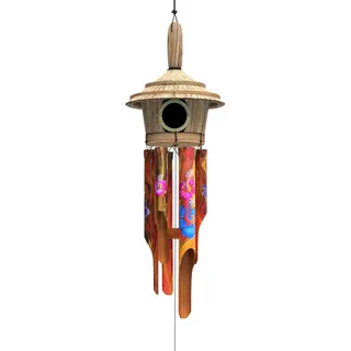 Nalulu Flory Bambus Windspiel – Outdoor Holz bemalt Design mit Vogelhauskrone, 101,6 cm & Entspannung bereit