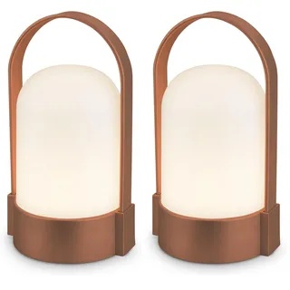 BRILONER - LED Tischlampe kabellos IP44 mit Touch, dimmbar in Stufen, USB-C, Akku tauschbar, Nachttischlampe, Leselampe, LED Lampe, Campinglampe, Tischleuchte, Akku Lampe, Outdoor, 9x8x15,5 cm, braun