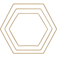 Rayher Metallformen Hexagon, gold, sortiert, Box 3 Stück, je 1x 20 cm, 25 cm, 30 cm, Metallringe, Drahtformen zum Basteln, für Wickeltechnik, Floristik, Makramee Ring, 25219616