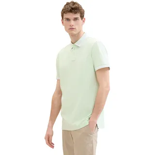 TOM TAILOR Herren Basic Piqué Poloshirt mit Logo-Print , tender sea green, XL