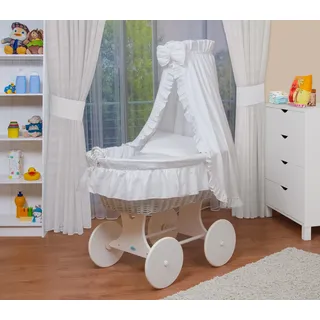 WALDIN Baby Stubenwagen-Set mit Ausstattung,XXL, Bollerwagen, komplett,Weiß,Gestell/Räder weiß lackiert - Weiß