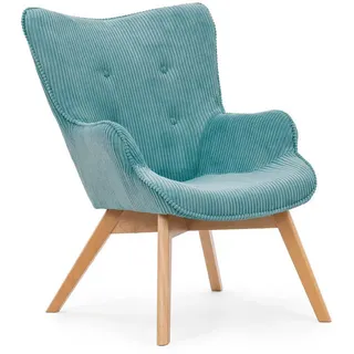 S-Style Möbel Loungesessel Lenari Türkis Cordstoff mit Füßen in Natur , Textil , Echtholz,Buche, Birke , 71x96x86 cm , Blauer Engel, FSC Mix, Oeko-Tex®, Hergestellt in Europa , Wohnzimmer, Sessel, Polstersessel