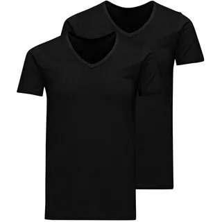 JACK & JONES T-Shirt im Pack JACBASIC V-NECK TEE, Kurzarm, einfarbig, Baumwolle Schwarz L