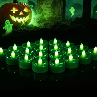 AMAGIC LED Teelichter Kerzn mit Batterie, 24 Stück, Grün | Mobius Design Electric Teelichter & LED Kerzen für Valentinstag, Halloween, Weihnachten, Hochzeit, Tischdeko & Zuhause